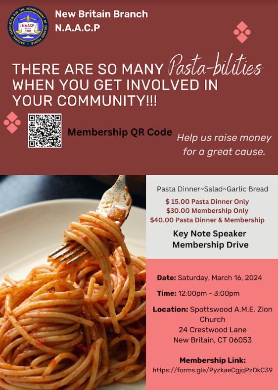 New Britain NAACP Pasta Dinner Fundraiser And Membership Event Coming This Saturday