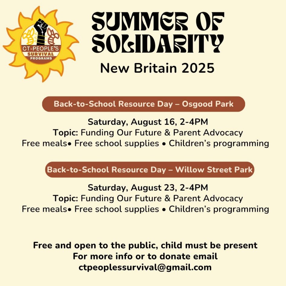 CT People’s Survival Programs Hosting Summer of Solidarity Back to School Resource Days