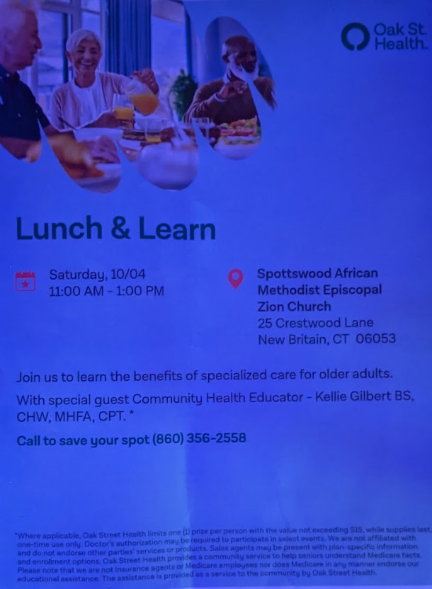 Spottwood AME Zion Church to Host Lunch and Learn on Health Care for Adults 65 and Older