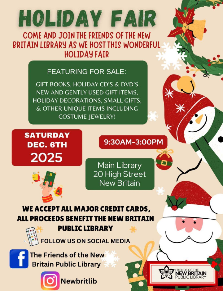 Friends of the New Britain Public Library Hosting Eleventh Annual Holiday Pop-Up Sale