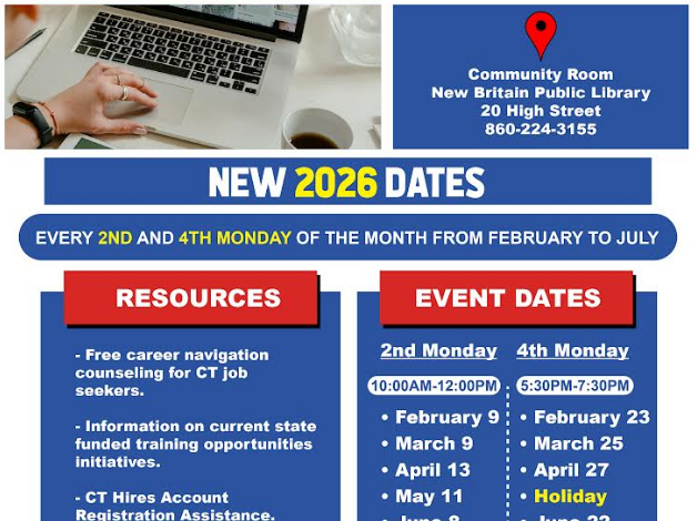 Job Information and Career Resources Sessions Continue at New Britain Public Library