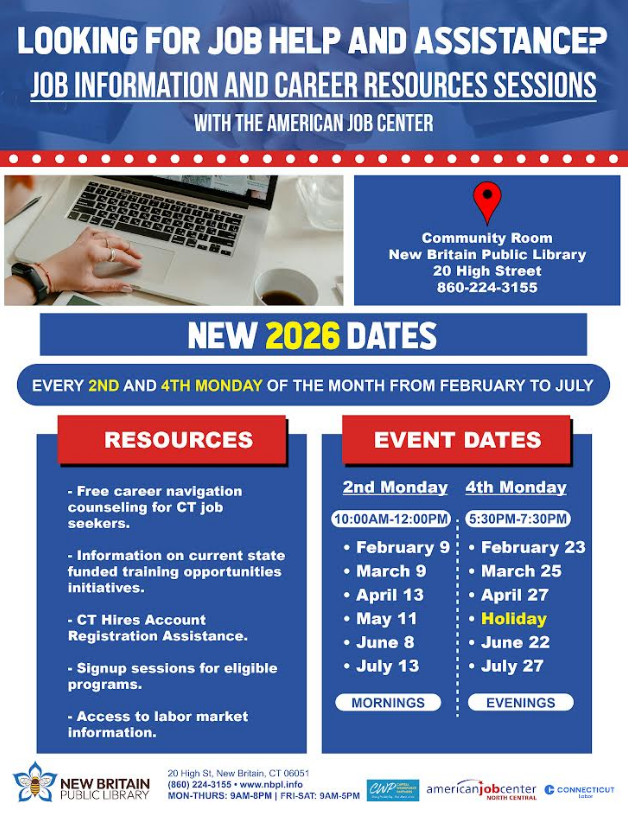 Job Information and Career Resources Sessions Continue at New Britain Public Library