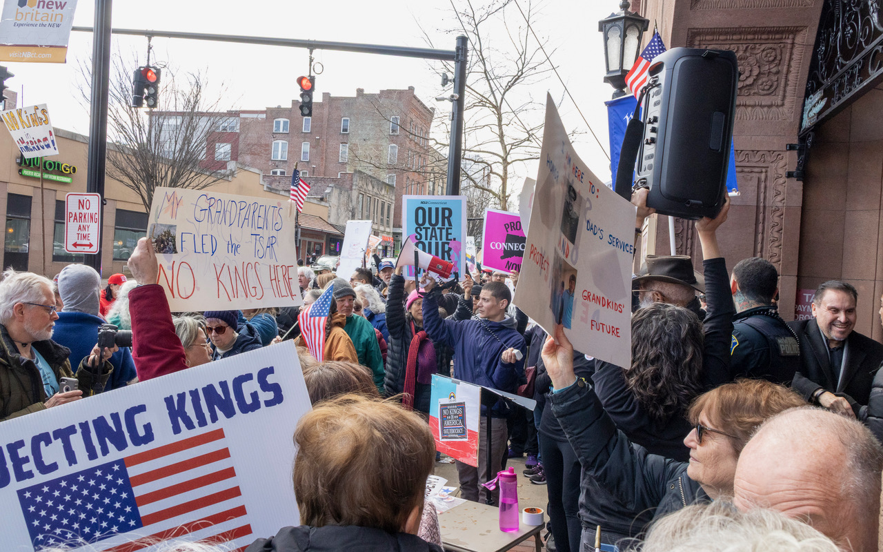 Hundreds Attend “No Kings” Protest in New Britain Against Trump Republicans